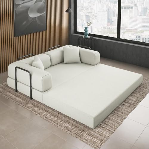 Sofá Cama Colchão Casal Compactair Confortável Sala Balaqui Cor:bege