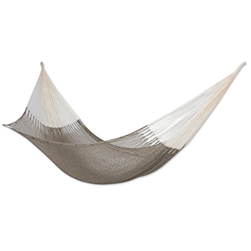 NOVICA Natural Grey Hand Woven Cotton 2 Person XL Mayan Rope Hammock with Hanging Accessories