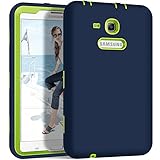 Galaxy Tab 3 Lite 7.0 Case, Galaxy Tab E Lite 7.0 Case,Hocase Rugged Heavy Duty Shockprooof Silicone Hard Case Cover for SM-T110 / SM-T111 / SM-T113 / SM-T116 - Navy Blue / Fluorescent Green