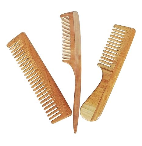 Neem Wood Comb Set of 3 – Fine Tooth,Fine Handle & Cornier Comb | Natural, Eco-Friendly Hair Care | Ultra Saver Pack
