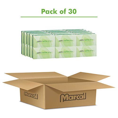Marcal Pro Facial Tissue - 100 Tissues in a Flat Tissue Box - 100% Recycled Soft Tissue Paper - 30 Boxes Per Case 02930