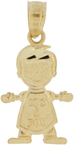 14k Yellow Gold, Mini Size Baby Boy Pendant Charm Its A Boy