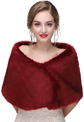 LMBRIDAL Women's Wedding Bolero Bridal Wraps Faux Fur Shawl Formal 2018 Burgundy
