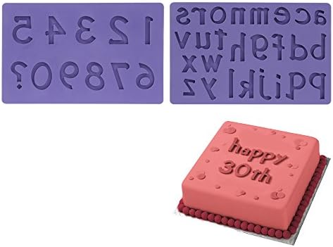 Lacey Mold | 2 pcs 7.8” x 5” Food Grade Silicone Fondant Molds | Purple Embossing Cake Decorating Number and Small Alphabet Letter Mold for Sugarcraft Fondant Gum Paste | Dishwasher Safe | 1135.19