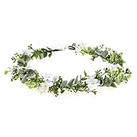 Vividsun Bridal Green Leaf Crown Bohemian Headpiece Floral Headband Photo Prop (white flower)