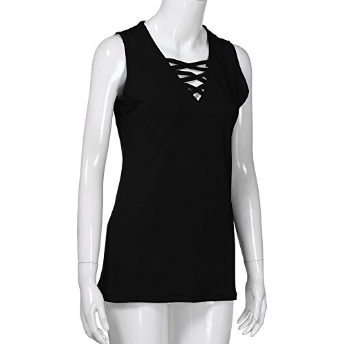 Summer Tank Tops,Women's Sleeveless Blouse Lace Up Vest Loose Criss Cross Cami Beachwear Tunics Cardigan Polos Black