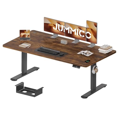JUMMICO Höhenverstellbarer Schreibtisch 180 x 80 cm mit Kabelwanne, Höhenverstellbar Elektrisch Stehpult mit USB-Buchse, Computertisch, Ergonomischer 