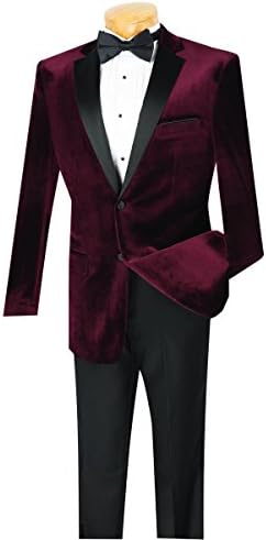 Vinci 2 Button Single Breasted Slim Fit Velvet Tuxedo W/Rayon Pants T-SV-Wine-38R