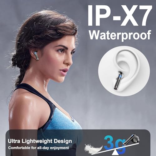 Bluetooth Headphones, In-Ear Headphones, Wireless Bluetooth 5.4, Deep Bass, 6D Stereo Ear Buds, 50 Hours ENC Noise Cancelling Earphones, EQ via App, USB-C, IPX7 Waterproof Sports Headphones iOS