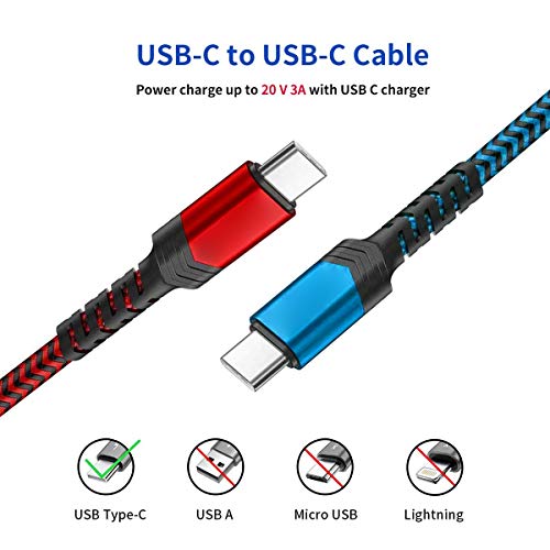 USB C to USB C 60W Fast Charging Cable 6.6ft 2Pack PD Fast Charger Cord Compatible with Samsung Galaxy S20/S10/S9 MacBook Pro/Air 13\'\' 2020 iPad Pro 2020/2018 Google Pixel 2/3/3a XL Red&Blue