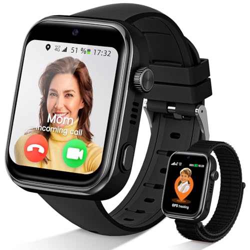 SWGOTA Reloj Inteligente Niño, Smartwatch Niños con 4G Videollamada/GPS, Chat de Voz/Modo Escuela/Whatsapp/WiFi/SMS/SOS/Podómetro/5 Modos Deportivos, IP68 Impermeable Regalo para Niñas Niños, Negro