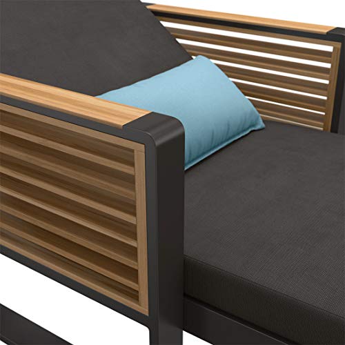 OUTLIV. New York Loungeliege, Gartenliege mit Aluminium Kufen-Gestell und Polster aus Olefin Anthrazit/Hellblau – Bild 6