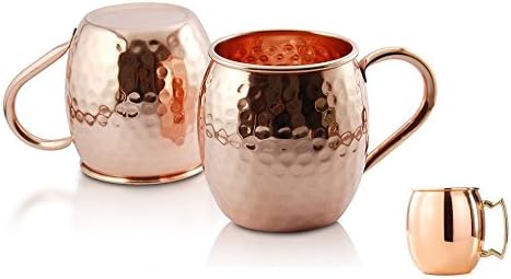 2 Set of Moscow Mule Copper Mugs with 1 Shot Copper Glass 2 Oz - Copper Moscow Mule Mugs 16 Oz Capacity - Moscow Mules Copper Cup - - Solid Copper Hammered Mug