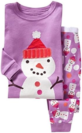 CMGD Kids Girls Child Chirstmas Pajamas Sleepwears 2pcs Tops Pants Sets Snowman