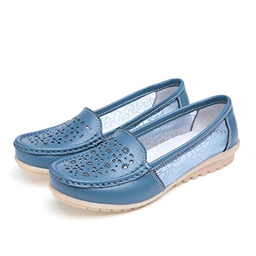 York Zhu Women Casual Ballet Flats Shoes Soft Leather Lace Breathable Ladies Shoes