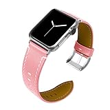 Censha Compatible with Apple Watch Band 44mm 42mm 40mm 38mm, Women Leather Slim Replacement Apple Watch Strap Sports Wristband for iWatch Series 4/3/2/1(Pink 38mm/40mm)