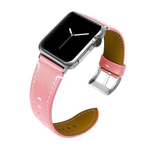 Censha Compatible with Apple Watch Band 44mm 42mm 40mm 38mm, Women Leather Slim Replacement Apple Watch Strap Sports Wristband for iWatch Series 4/3/2/1(Pink 38mm/40mm)