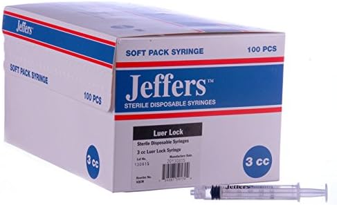 Jeffers Luer Lock Syringes 3cc (ml) (Box of 100)