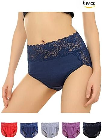 Womens 5 Pack Plus Size Spandex Elastic Waist Lace Bikini Panties Underwear MC 2XL