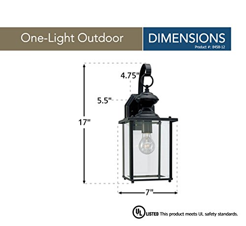 Sea Gull Lighting 8458-12 Jamestowne One-Light Outdoor Wall Lantern with Clear Beveled Glass Panels, Black Finish