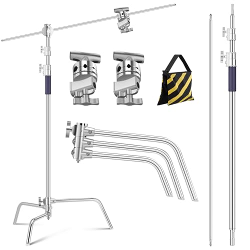K&F CONCEPT Heavy Duty C Stand 10.8ft/330cm with Holding Arm Carry Bag Sandbag, 2*Grip 1* Sandbag Head Stainless Steel Photography Light Stand C-Stand Sturdy for Studio Monolight, Softbox, Reflector