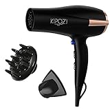 KIPOZI Pro 1875 W Negative Ions Hair Dryer Ceramic Fast Dry Lightweight Hair Blow Dryer with 2 Speed and 3 Heat Settings,Diffuser Concentrator &Cool shot button,Low Noise(Black)