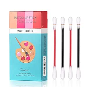 20Pcs Tattoo Lipstick Cotton Swab, Waterproof Non-Stick Tattoo Lipstick Cotton Swab Lip Tint, Long Lasting Lip Gloss Cotton Swab Matte (Multicolor)
