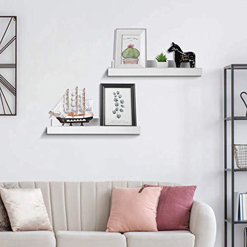 Halcent White Picture Ledge Shelf Multi-Use Wood Floating Wall Shelf Photo Ledge Kids Bookshelf Wall Display Shelf (2 Pack)