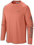 Columbia Men's Terminal Tackle Long Sleeve Polo, Large, Bright Peach/Grill Logo
