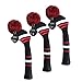 Scott Edward 3 Pieces Packed, Golf Fairway Wood Head Cover, Black Red White Stripes Style, Interchangeable Number Tags
