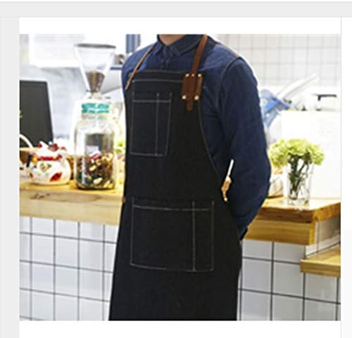 Denim Bib Apron Leather Strap Barista Baker Bartender Pastry Chef Uniform Florist Barber Tattoo Artist Work Wear