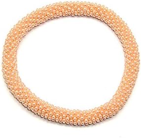 3 Roll On Hand Crocheted Glass Beaded - Seed Beads - Bracelet in Apricot (Pack of 3)