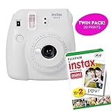 Fujifilm Instax Mini 9 Instant Print Camera(Renewed) Plus Twin Pack Film Starter Bundle | 10 Sheets x 2 = 20 White Frame Instant Exposure Photograph Sheets (Smokey White)