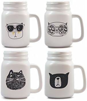 Cat Lovers Ceramic Mason Jar Mugs Set Coffee or Tea by Bifrost