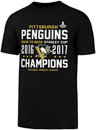 Old Time Sports NHL Pittsburgh Penguins Men's 2017 Stanley Cup Champions Men's Ots Rival Tee, Large, Jet Black/Back to Back