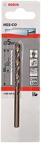 BOSCH 2608585851 Round Shaft Metal Drill Bit HSS-Co 5 x 52 x 86 mm, Gold