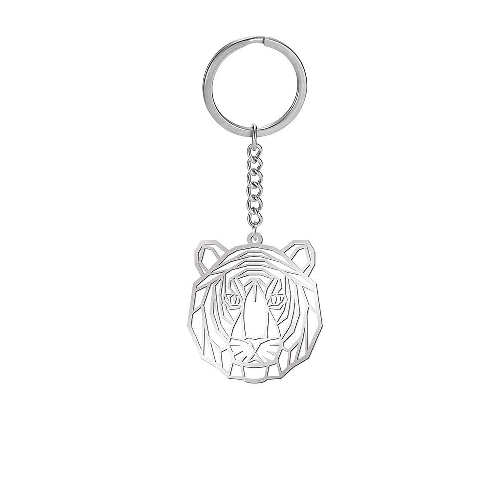 Amaxer Stainless Steel Cute Origami Keyring Geometric Hollow Out Animal Keychain for Unisex Animal Lover (Tiger)