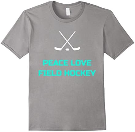 Mens Hockey Shirt PEACE LOVE field hockey Funny Gift Large Slate