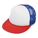 DALIX Flat Billed Trucker Cap With Mesh Back M L XL Adjustable Hat (in 14 Colors) Caps (Red-White-Royal)