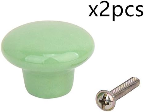 2PCS Multi-color Optional Ceramic Round Porcelain Modern Style Bedroom Door Cabinet Cupboard Drawer Knob Home Decoration Pull Handle by Choubao (Green / L)