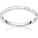 Hoops & Loops 925 Sterling Silver Thin Plain 2mm Hammered Stacking Ring | Skinny Comfort Fit Stackable Band Ring for Women