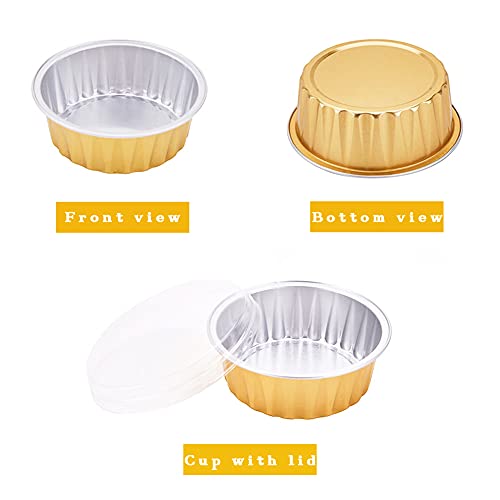 50 Pcs 5oz Aluminum Foil Baking Cups with Lids,Gold Dessert Baking Cups