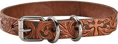 Double Barrel Unisex Tooled Cross Leather Dog Collar S-Xl Tan Medium