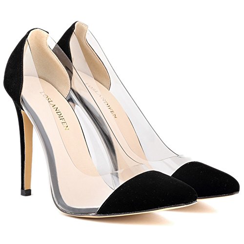Loslandifen Womens Closed Toe High Heels Pointed Slender Stiletto Pumps(302-27VE35,Black)