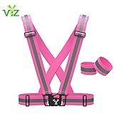 247 Viz Reflective Vest with Set of Hi Vis Bands, Fully Adjustable & Multi-purpose: Running, Cycling Gear, Motorcycle Safety, Dog Walking & More - High Visibility (Large/Extra Large XL - Neon Pink