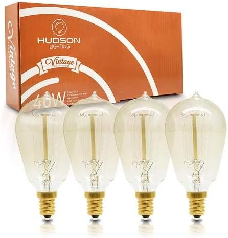 Vintage Candelabra Edison Light Bulbs: 40 Watt, 2100K Warm White Lightbulbs - E12 Base - 120 Lumens - Clear Glass - Dimmable Antique Exposed Filaments - ST15 Decorative Light Bulb Set - 4 pack