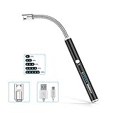 DigiHero Candle Lighter, Electronic Arc Long Lighter Safety Switch Lengthen 360° Flexible Neck LED Lights Battery Display USB Rechargeable Lighter, Kitchen Household Camping BBQ Firework (Black)