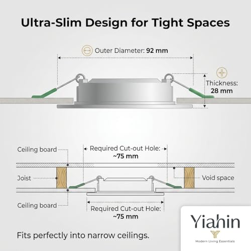 Recessed LED Spotlights Set of 12, 4W 339LM Cool White 6000K, Ultra Flat Ceiling Spotlights 230 V Without Transformer, Plastic LED Spotlight, Depth 28 mm, Not Dimmable for Bathroom