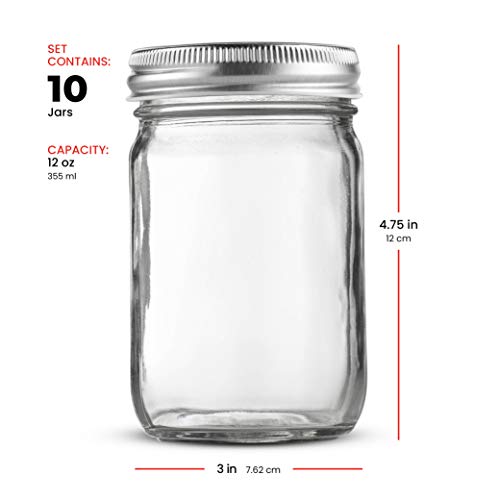 Paksh Novelty Mason Jars 12 oz 10Pack Regular Mouth Glass Jars with