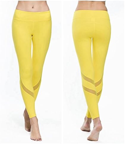 Women Yoga Pants Mesh Workout Gym Running Leggings Inner Pocket Non See Through
